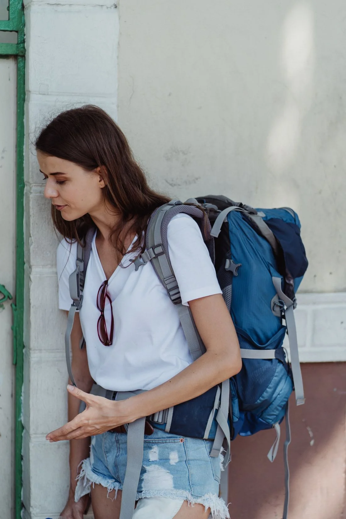 Traveler wearing a backpack outdoors
